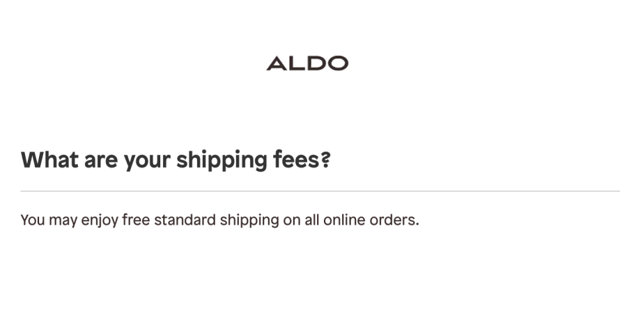 Aldo's shipping policy
