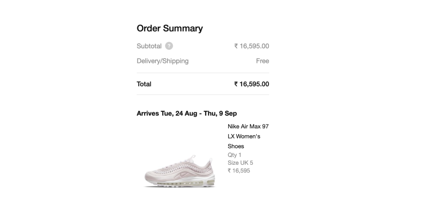 Nike provides estimated date of delivery on its website