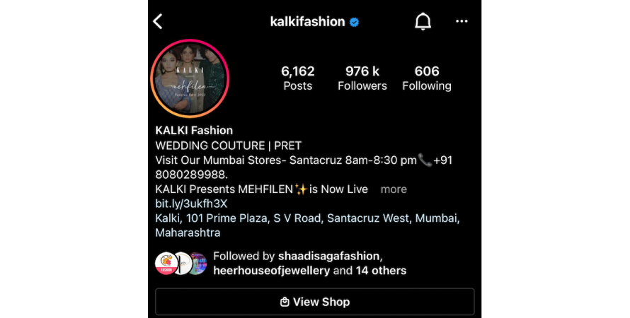 Kalki Fashion selling its products on its Instagram handle