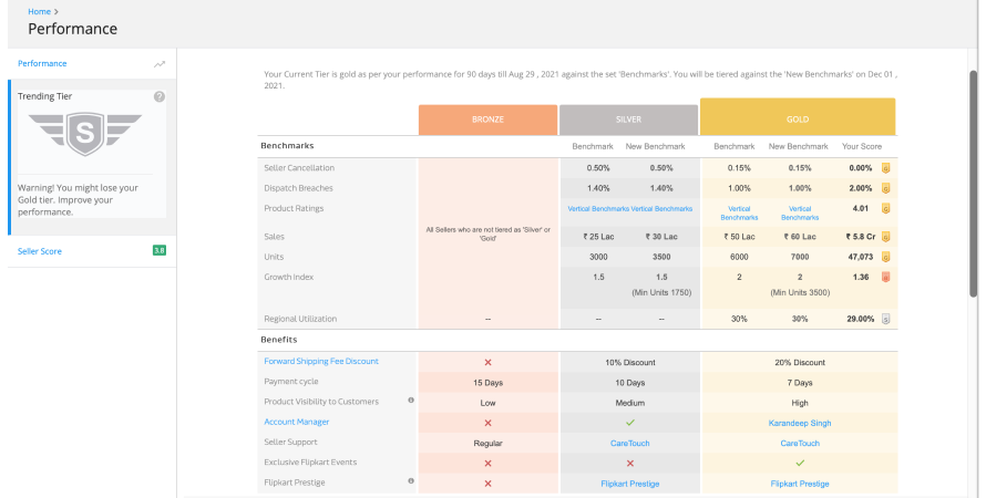 Performance on Flipkart seller dashboard