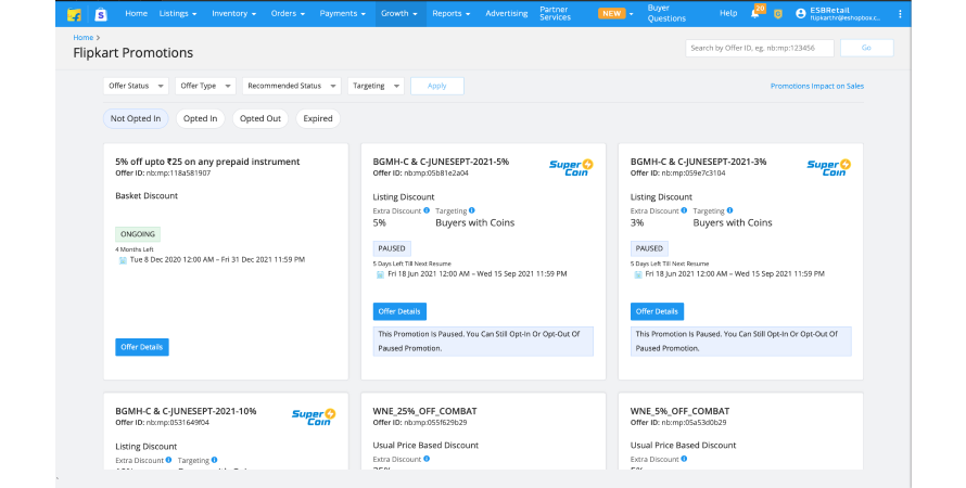 Promotions on Flipkart seller dashboard