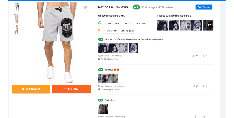Positive reviews and ratings on Flipkart