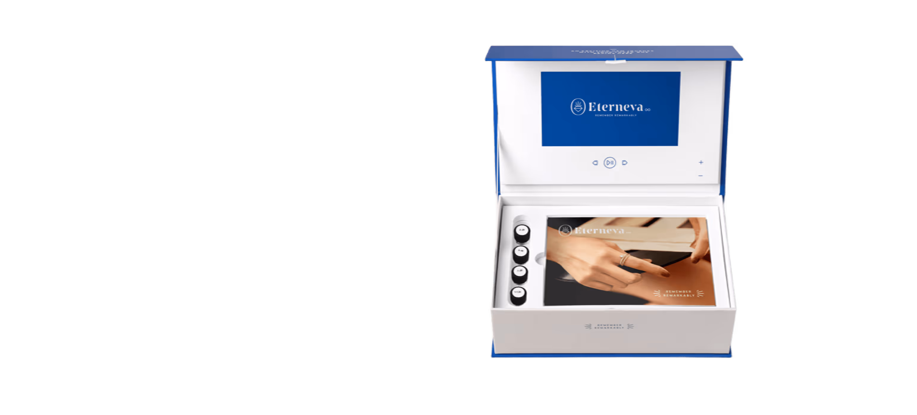 An open box with a picture of someone playing a piano.