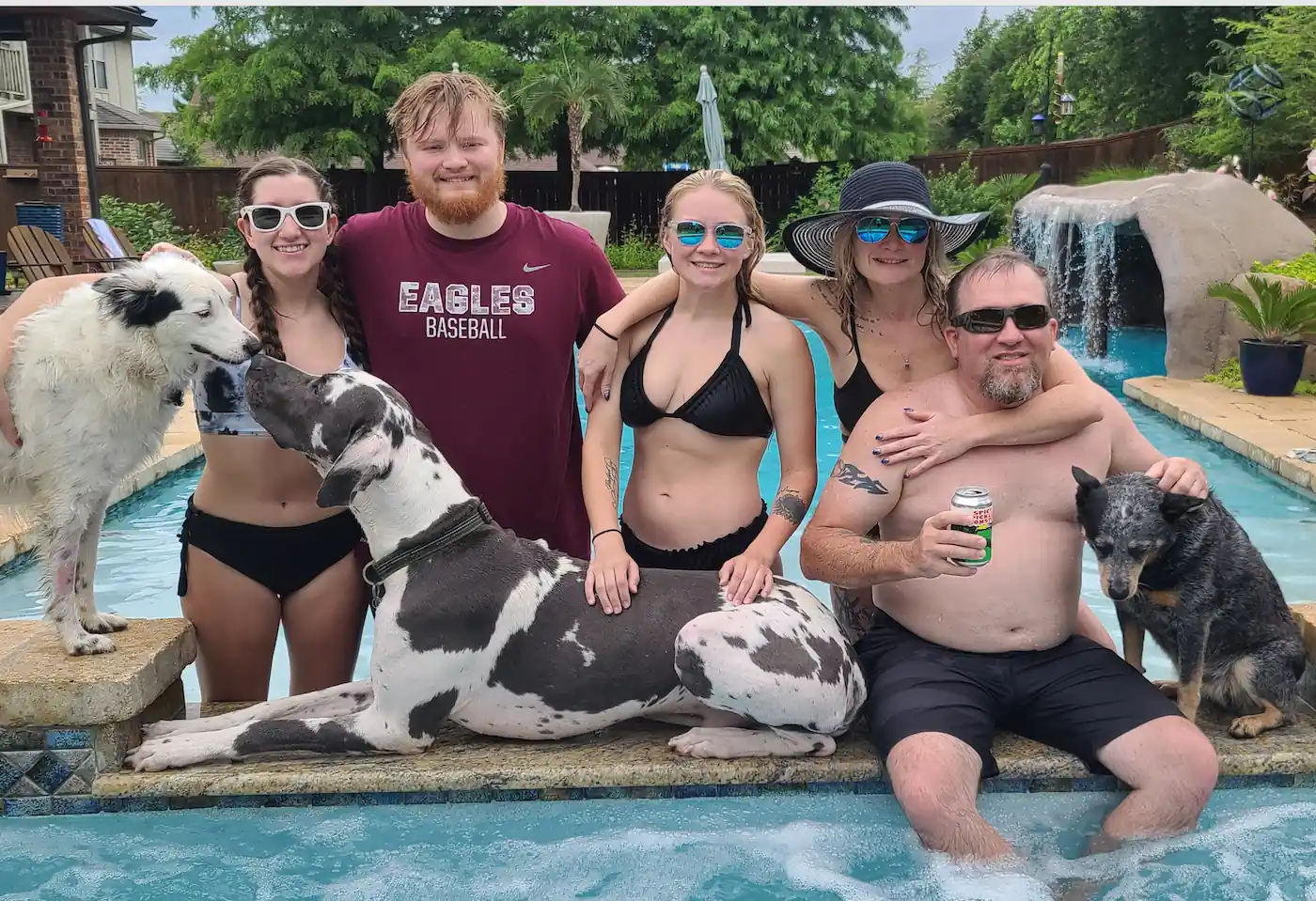 Family photo at the pool.