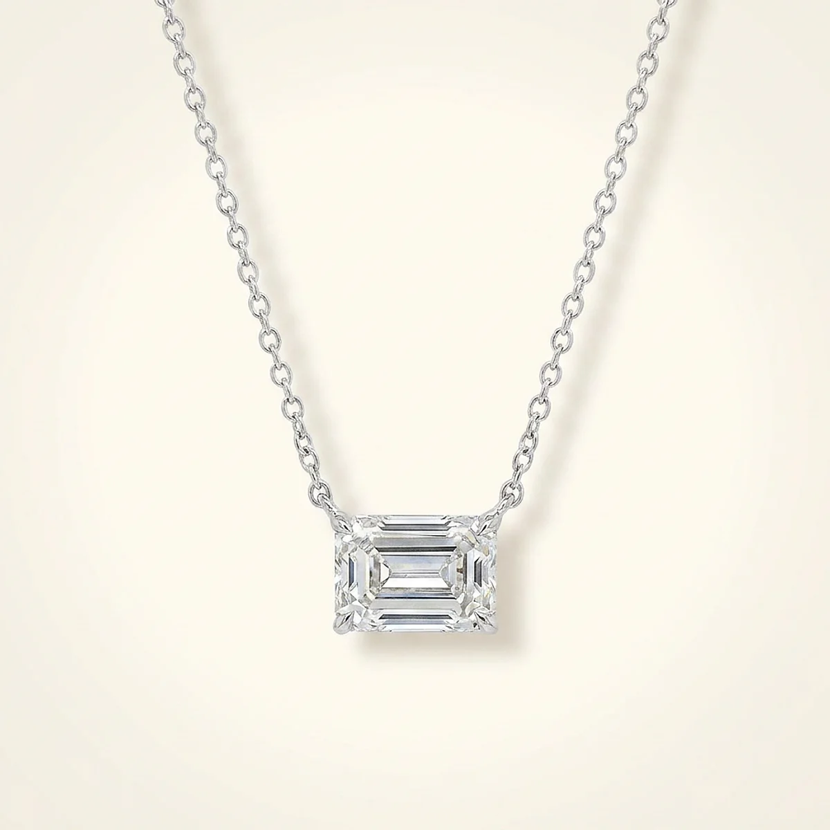 A 1ct colorless emerald diamond on a white gold necklace, custom-designed by Eterneva to honor the remarkable Gina.