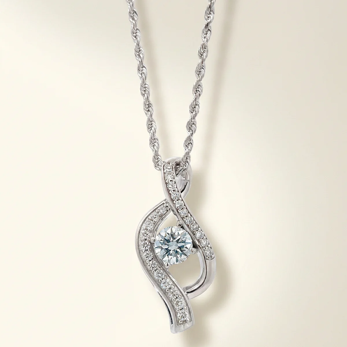 A .5ct blue round diamond on a white gold pendant, custom-designed by Eterneva to honor the remarkable Antoine.