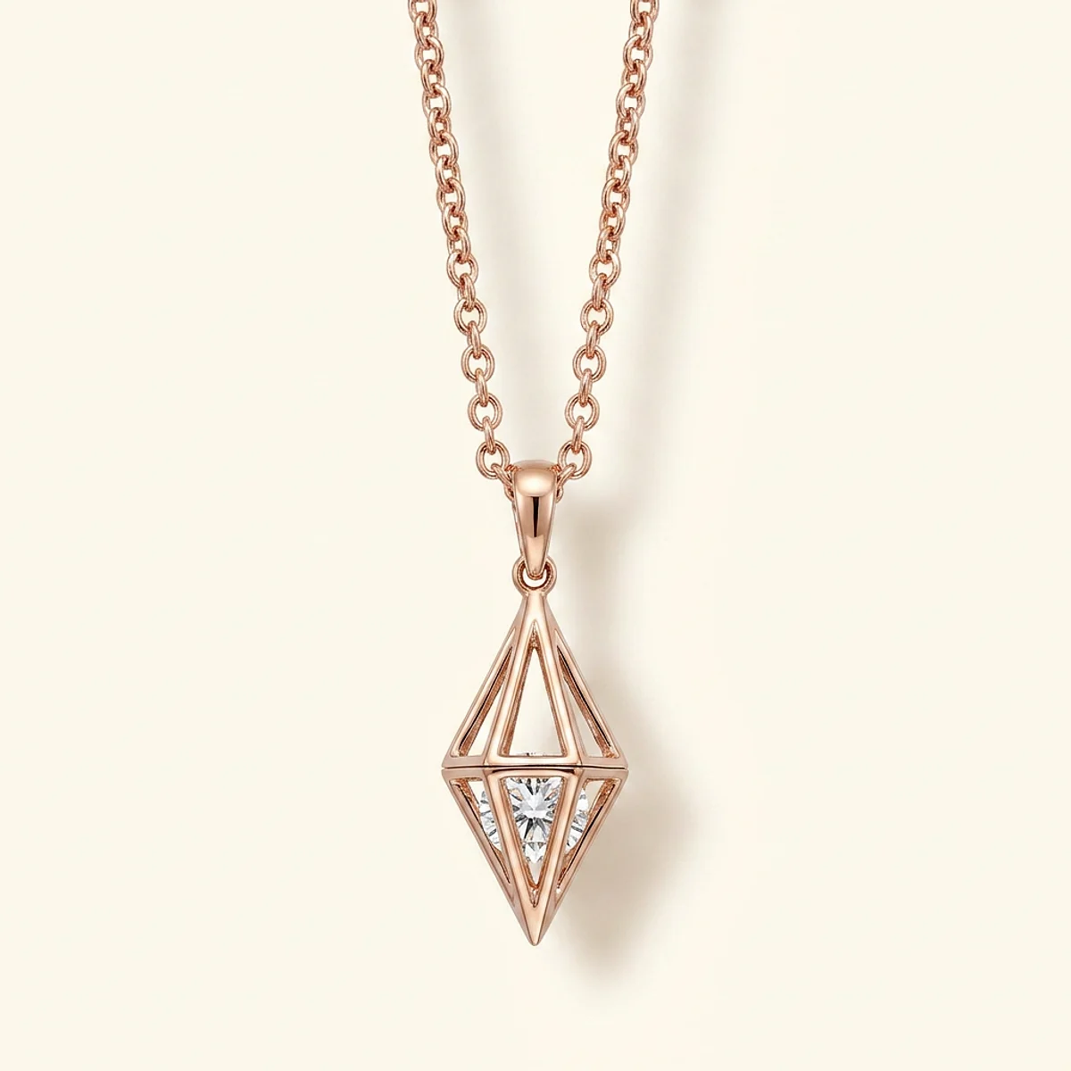 A .25ct colorless round diamond on a rose gold pendant, custom-designed by Eterneva to honor the remarkable Andrea.