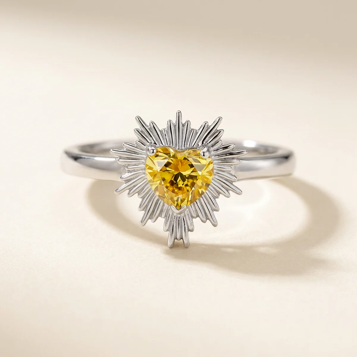 A .75ct yellow heart diamond on a platinum ring, custom-designed by Eterneva to honor the remarkable Kyla.