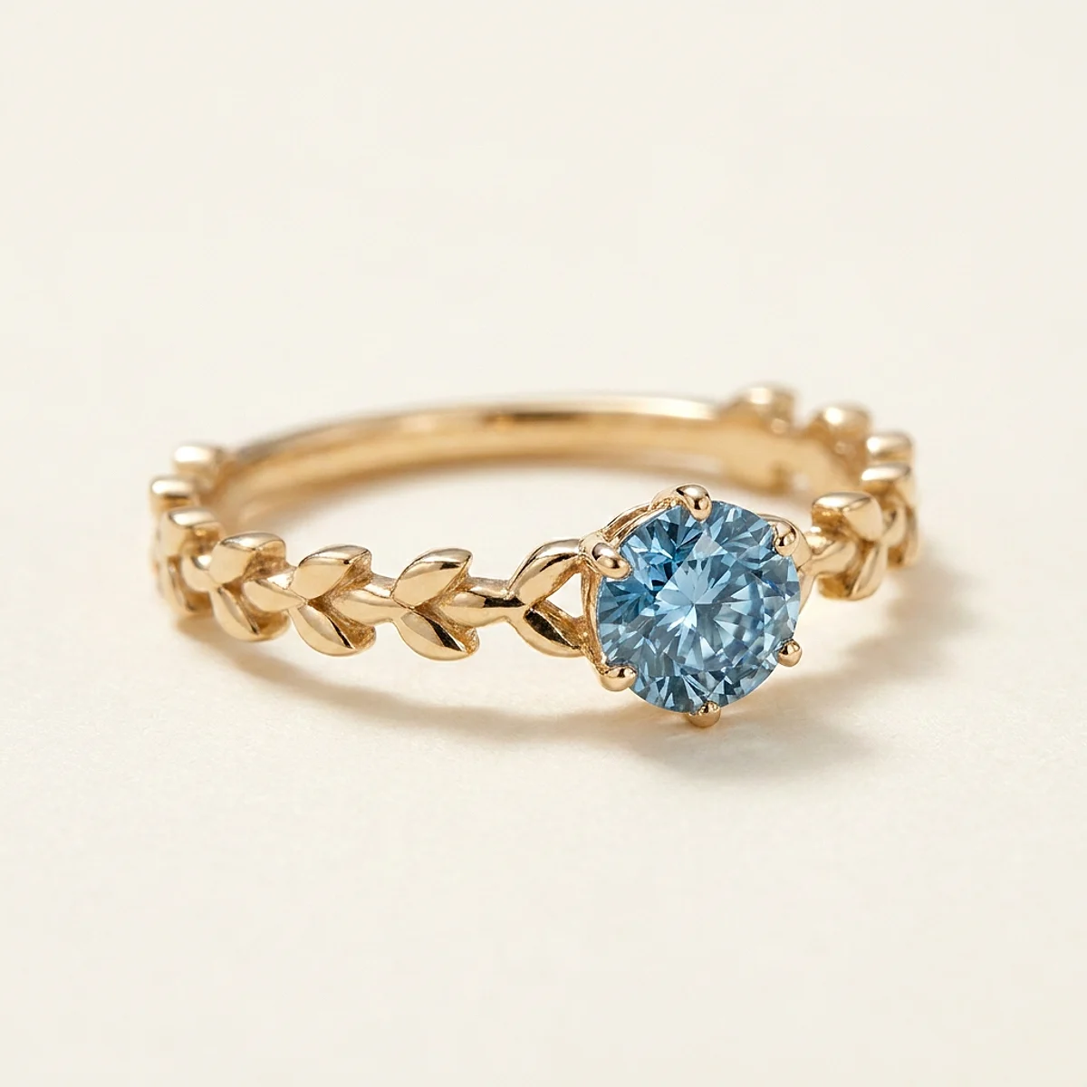 A .4ct blue round diamond on a yellow gold ring, custom-designed by Eterneva to honor the remarkable Robert.