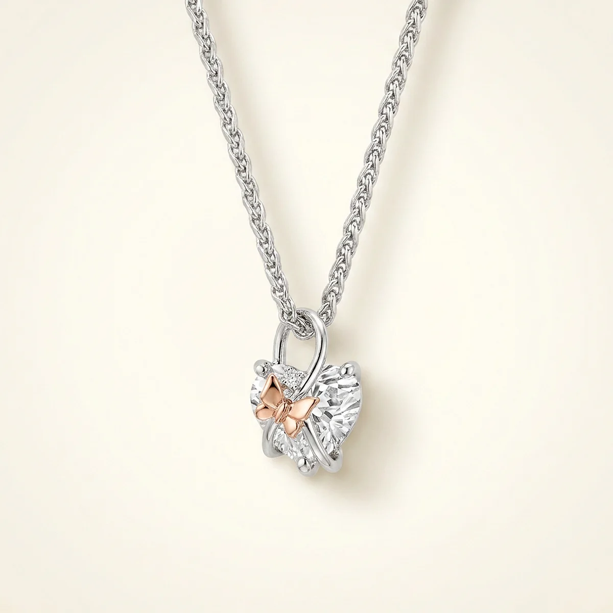 A .75ct colorless heart diamond on a mixed metal pendant, custom-designed by Eterneva to honor the remarkable Debbie.