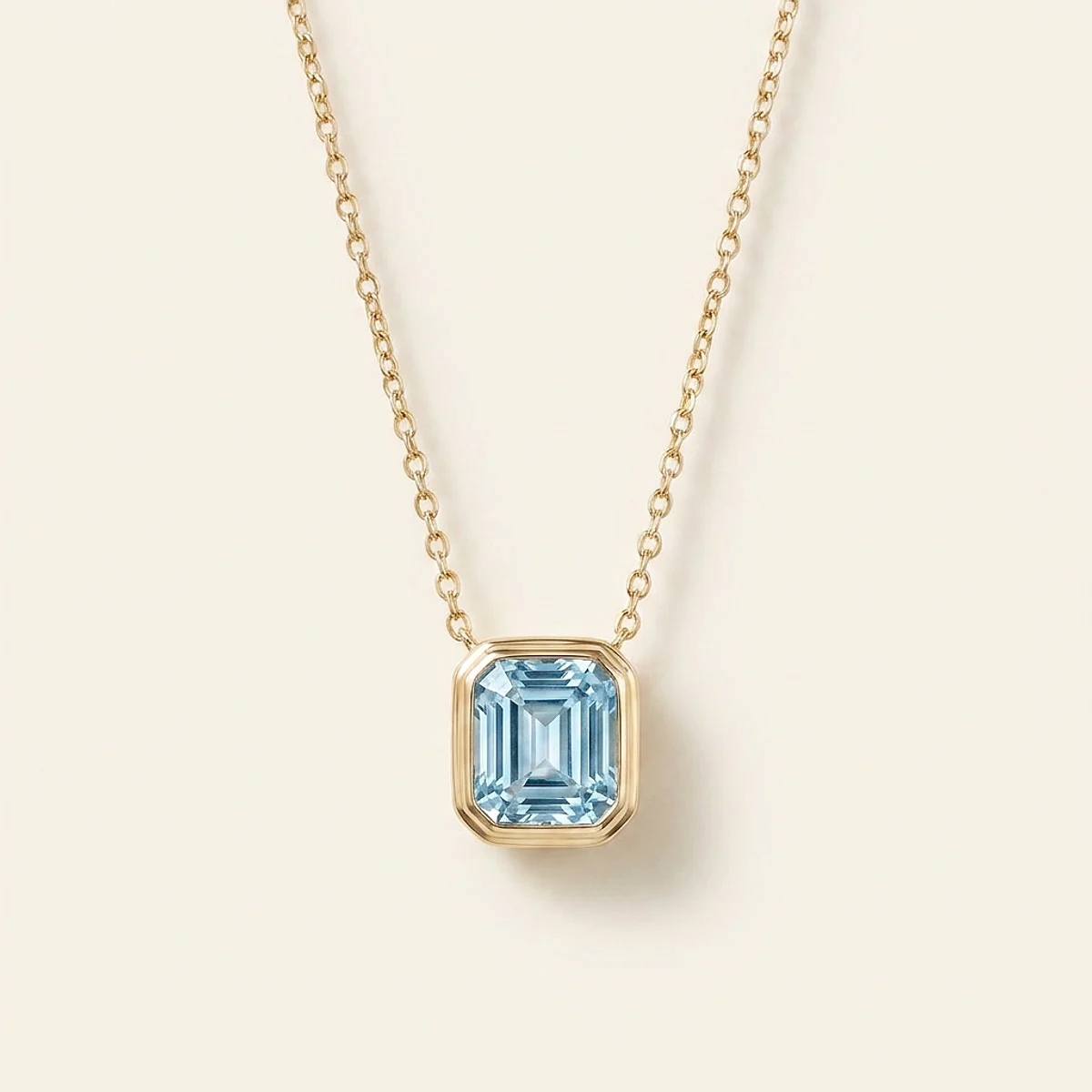 A 1ct blue asscher diamond on a yellow gold necklace, custom-designed by Eterneva to honor the remarkable Ingrid.