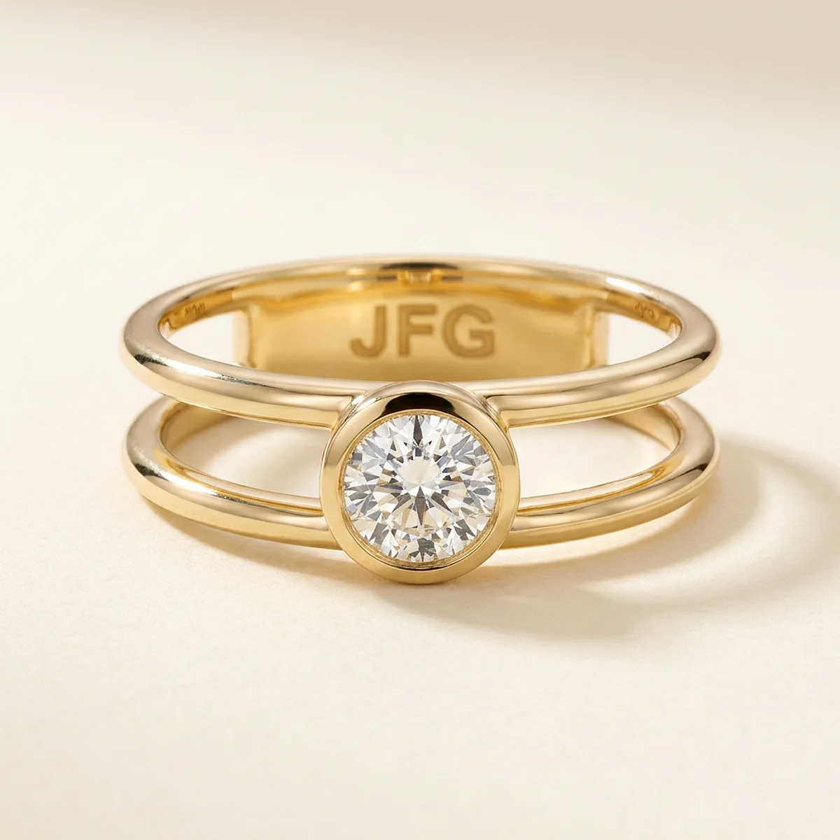 A .5ct colorless round diamond on a yellow gold ring, custom-designed by Eterneva to honor the remarkable James.