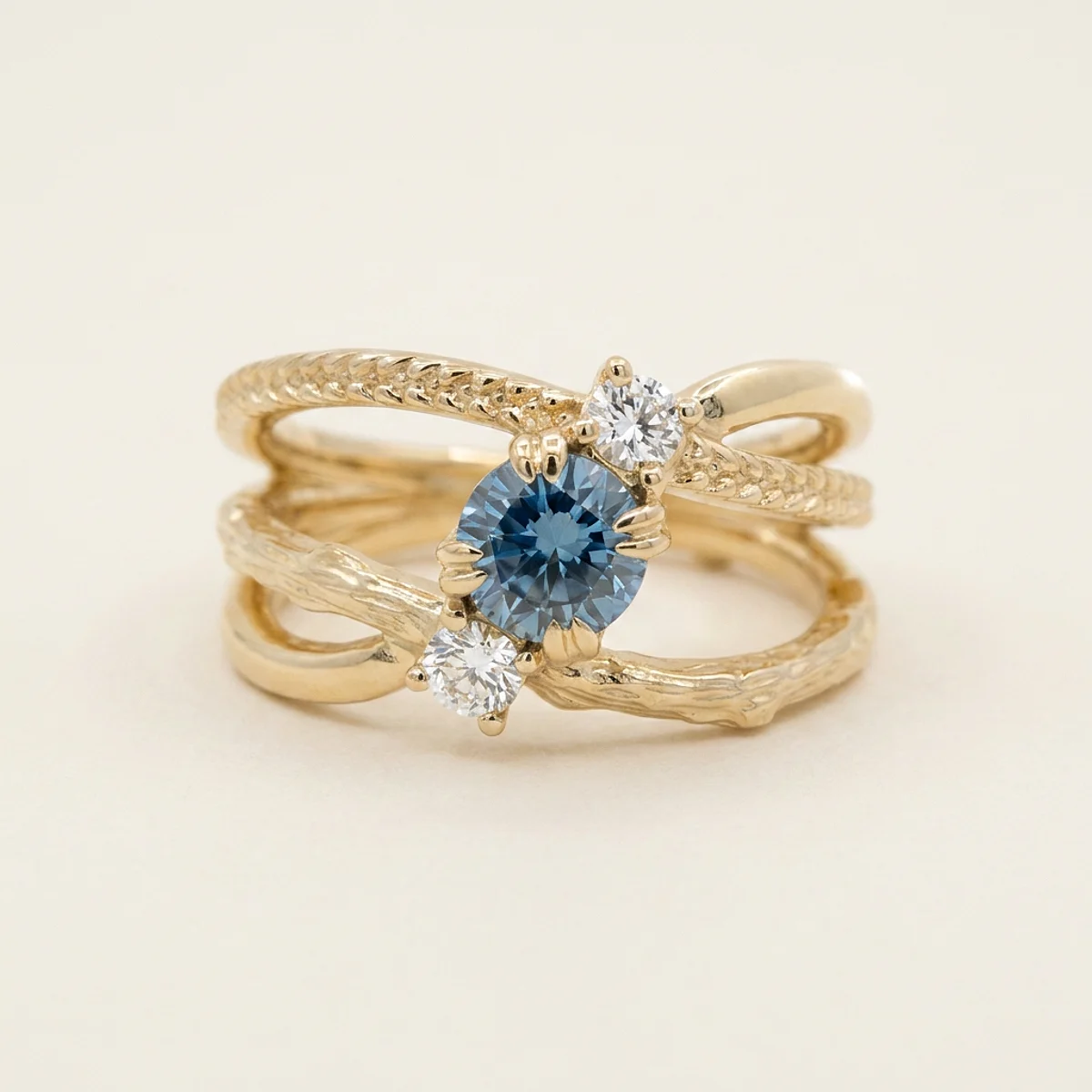 A .75ct blue round diamond on a yellow gold ring, custom-designed by Eterneva to honor the remarkable Mark.