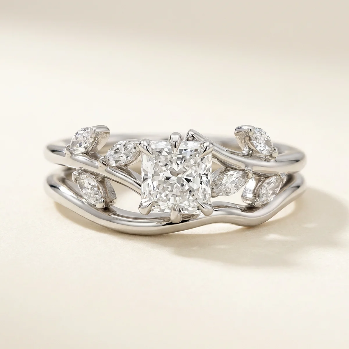 A .5ct colorless square radiant diamond on a platinum ring, custom-designed by Eterneva to honor the remarkable Mila.