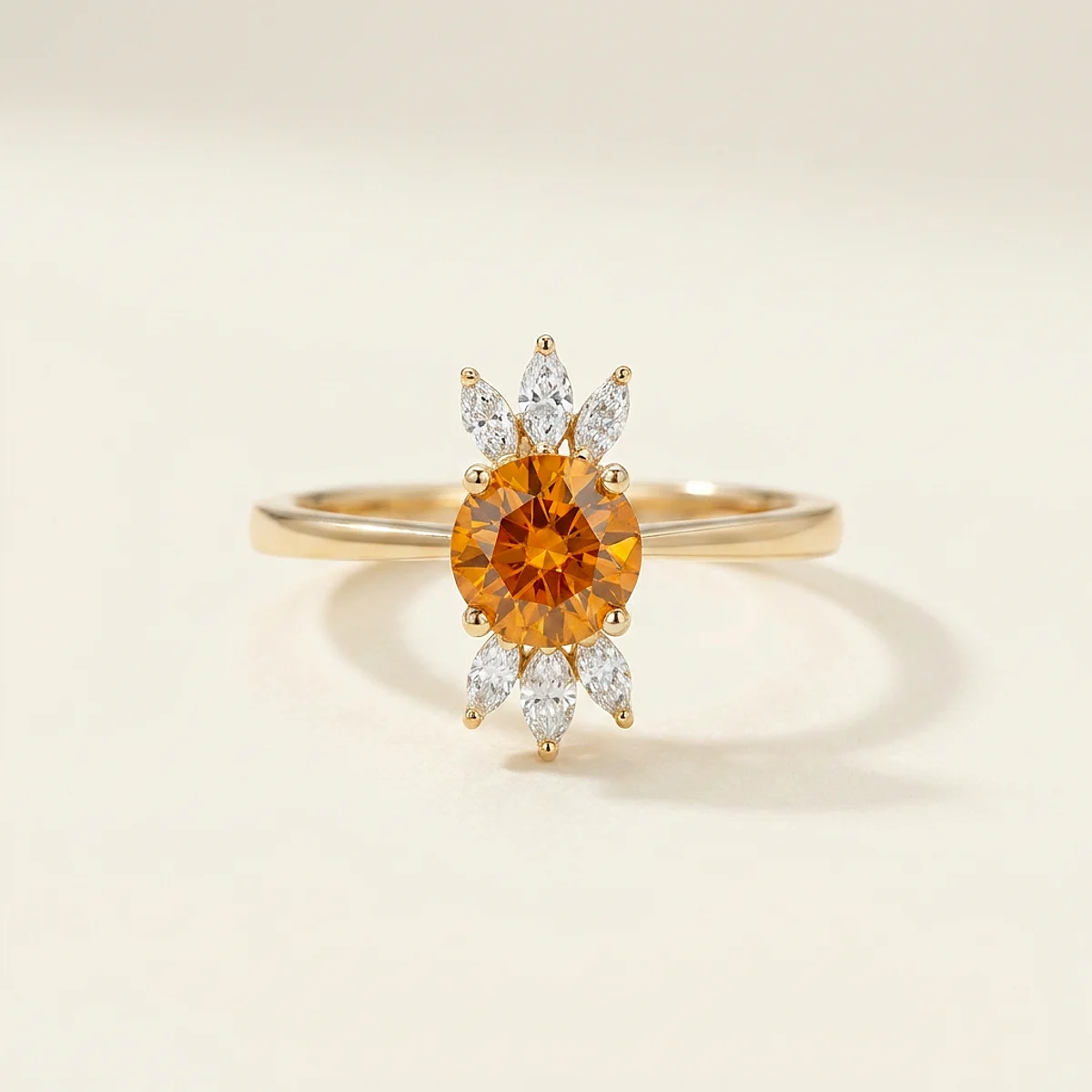 A .75ct amber round diamond on a yellow gold ring, custom-designed by Eterneva to honor the remarkable Oli.