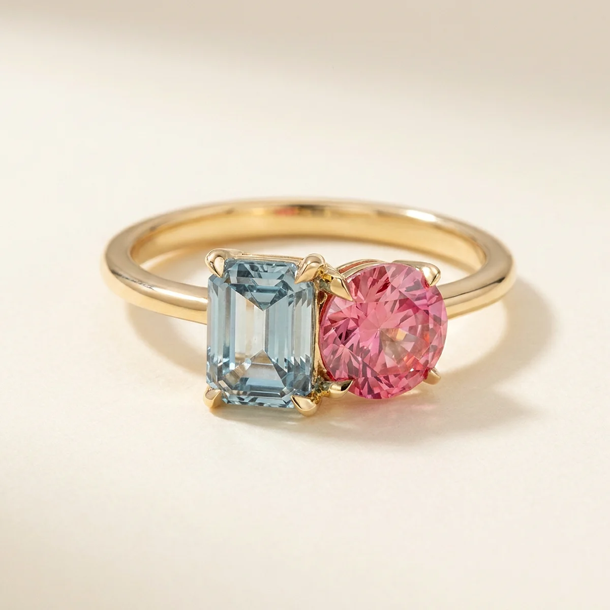 A 1.5ct blue emerald diamond on a yellow gold ring, custom-designed by Eterneva to honor the remarkable Maria.