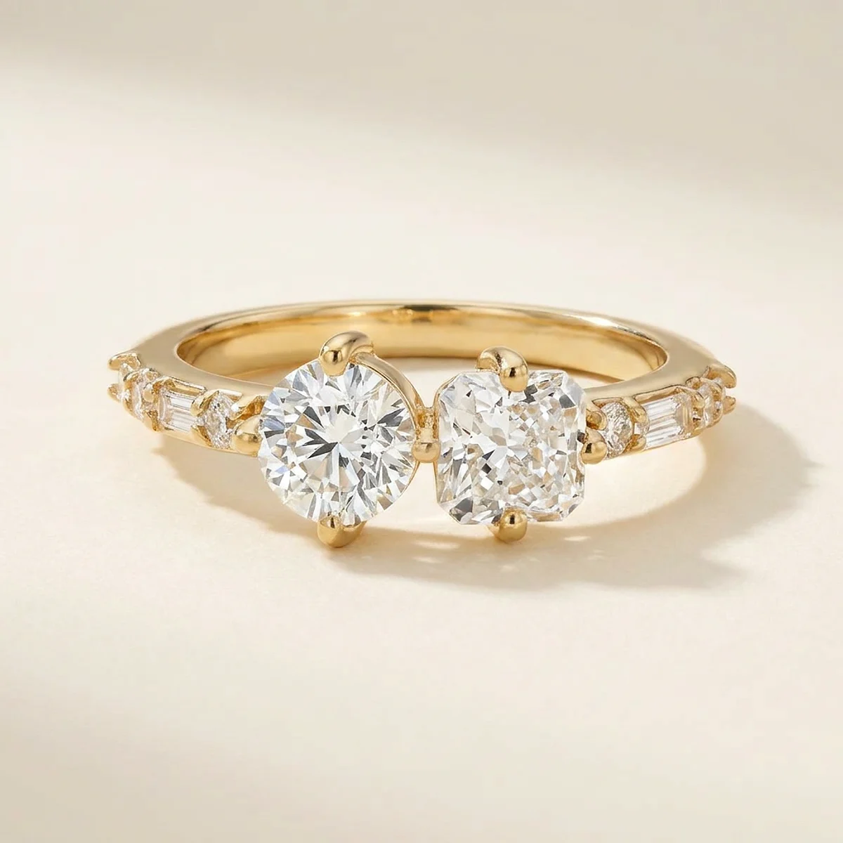 A .5ct colorless square radiant diamond on a yellow gold ring, custom-designed by Eterneva to honor the remarkable Jesse.