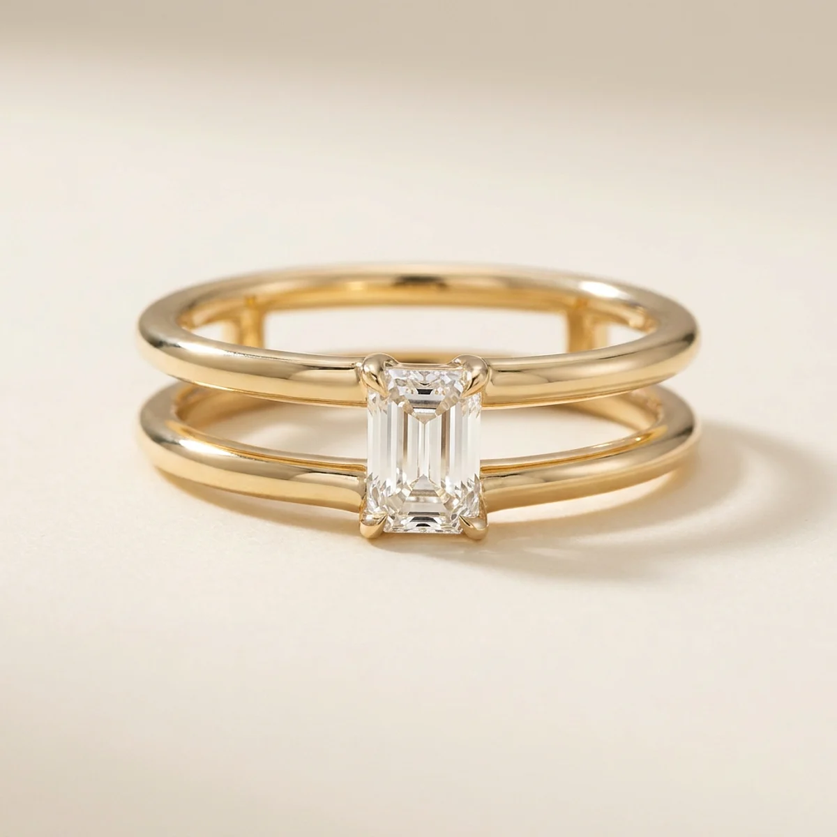 A .5ct colorless emerald diamond on a yellow gold ring, custom-designed by Eterneva to honor the remarkable Ronald.