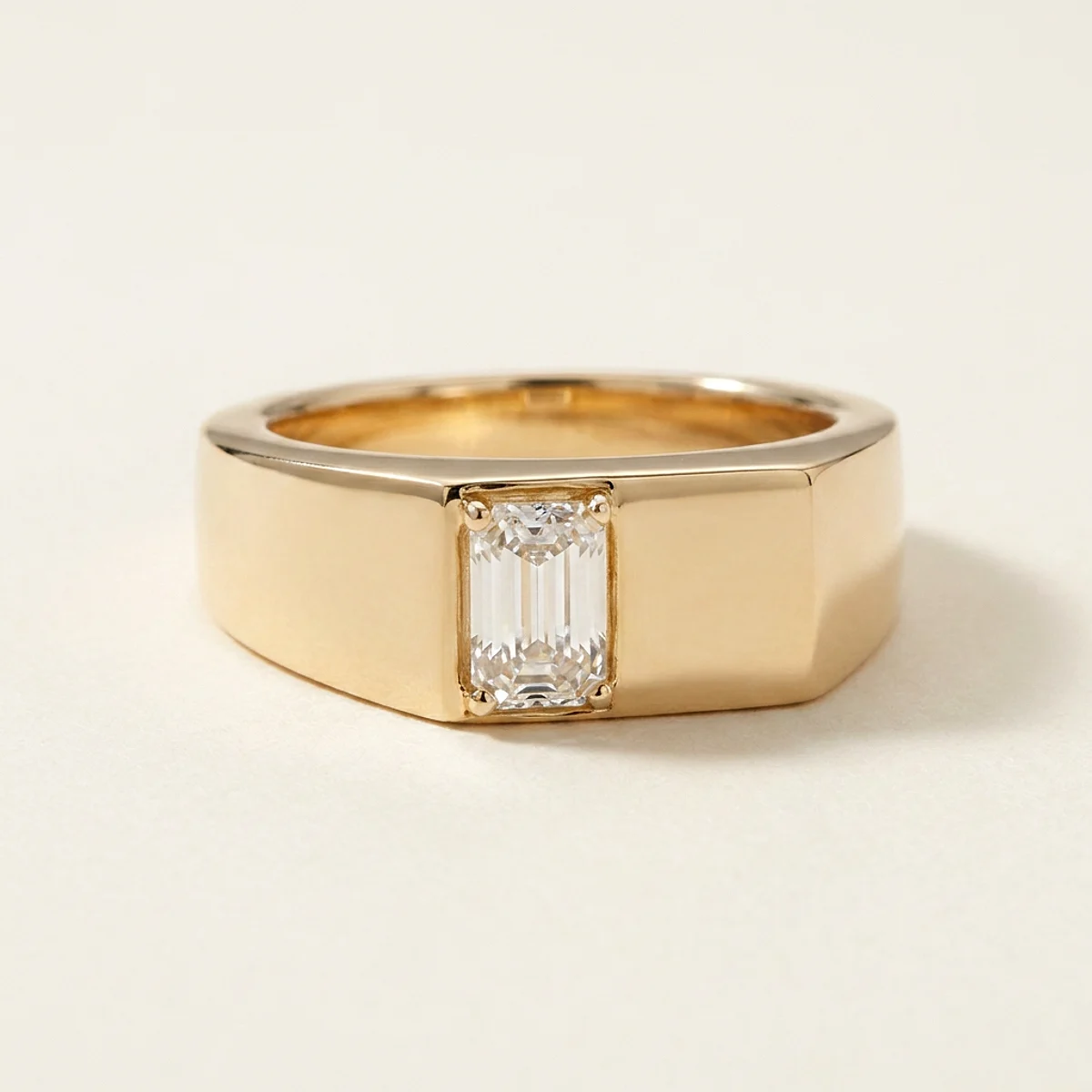 A .25ct colorless emerald diamond on a yellow gold ring, custom-designed by Eterneva to honor the remarkable Mika.