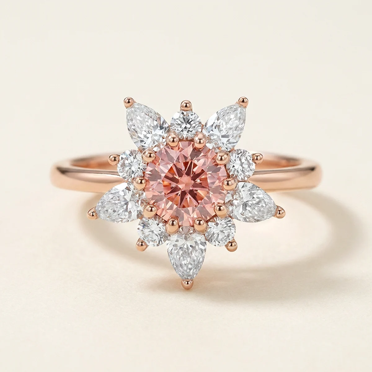 A .75ct pink round diamond on a rose gold ring, custom-designed by Eterneva to honor the remarkable Bella.