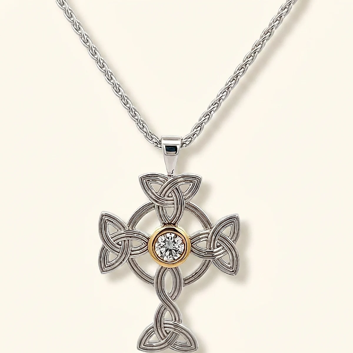 A .4ct colorless round diamond on a mixed metal pendant, custom-designed by Eterneva to honor the remarkable Jacob.