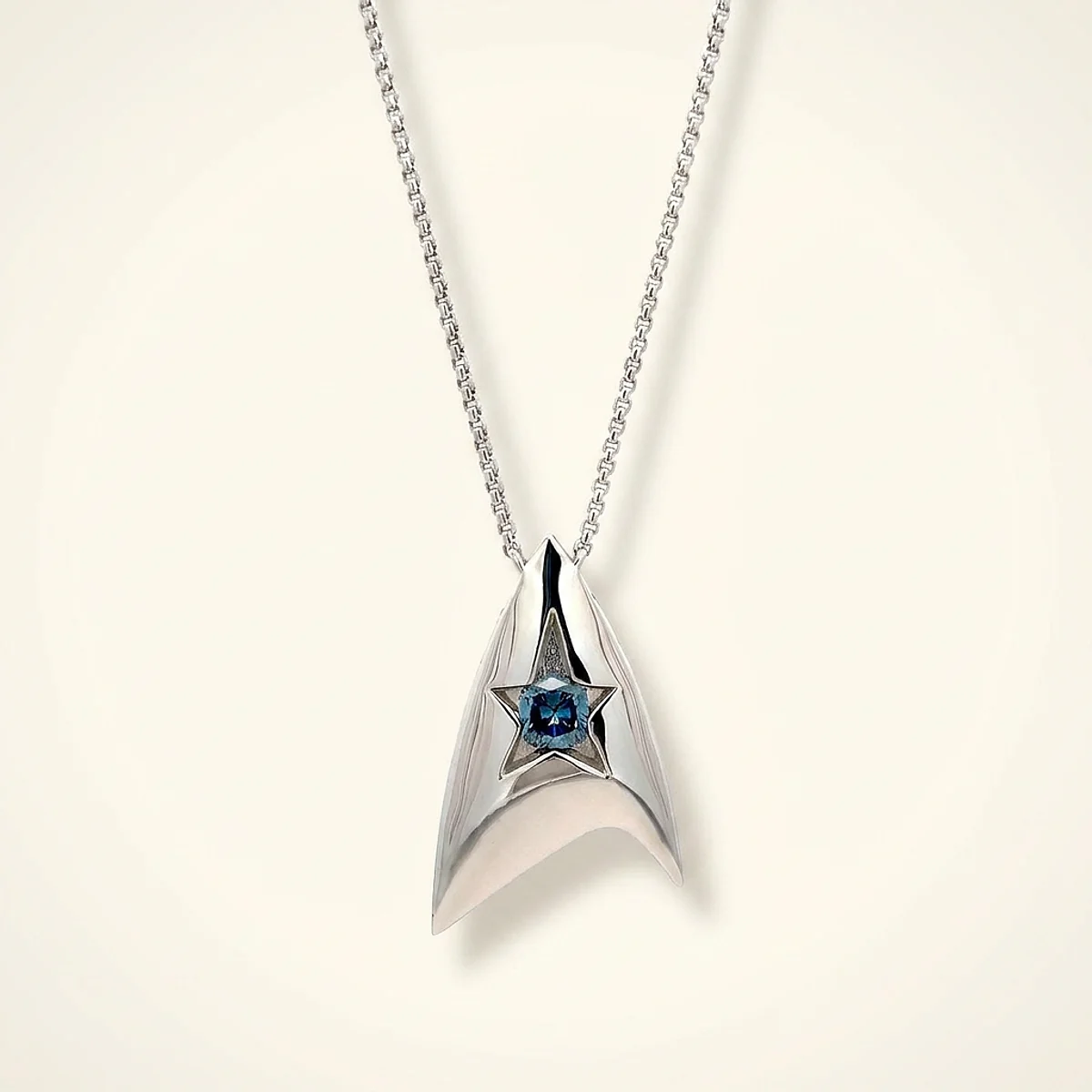 A .5ct blue cushion diamond on a white gold necklace, custom-designed by Eterneva to honor the remarkable Larry.