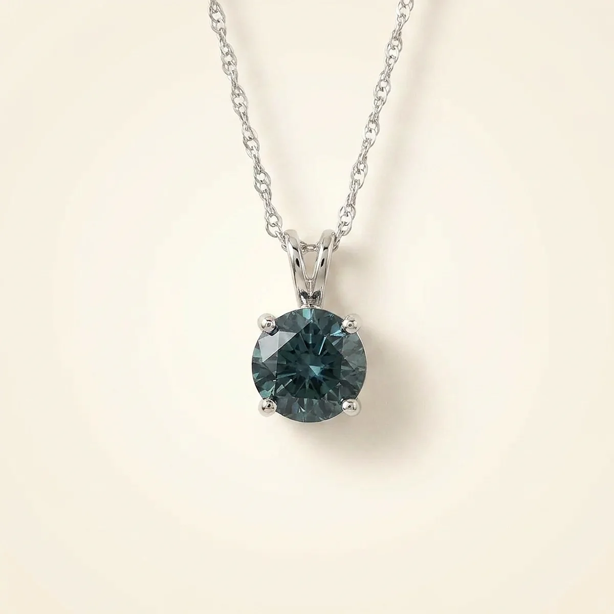 A .4ct blue round diamond on a white gold necklace, custom-designed by Eterneva to honor the remarkable Dorothy.