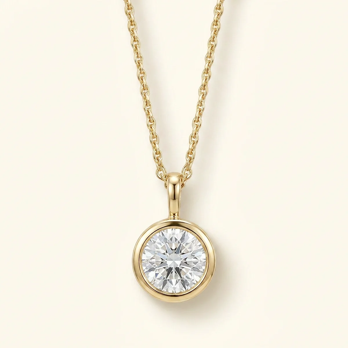 A .4ct colorless round diamond on a yellow gold pendant, custom-designed by Eterneva to honor the remarkable Joan.
