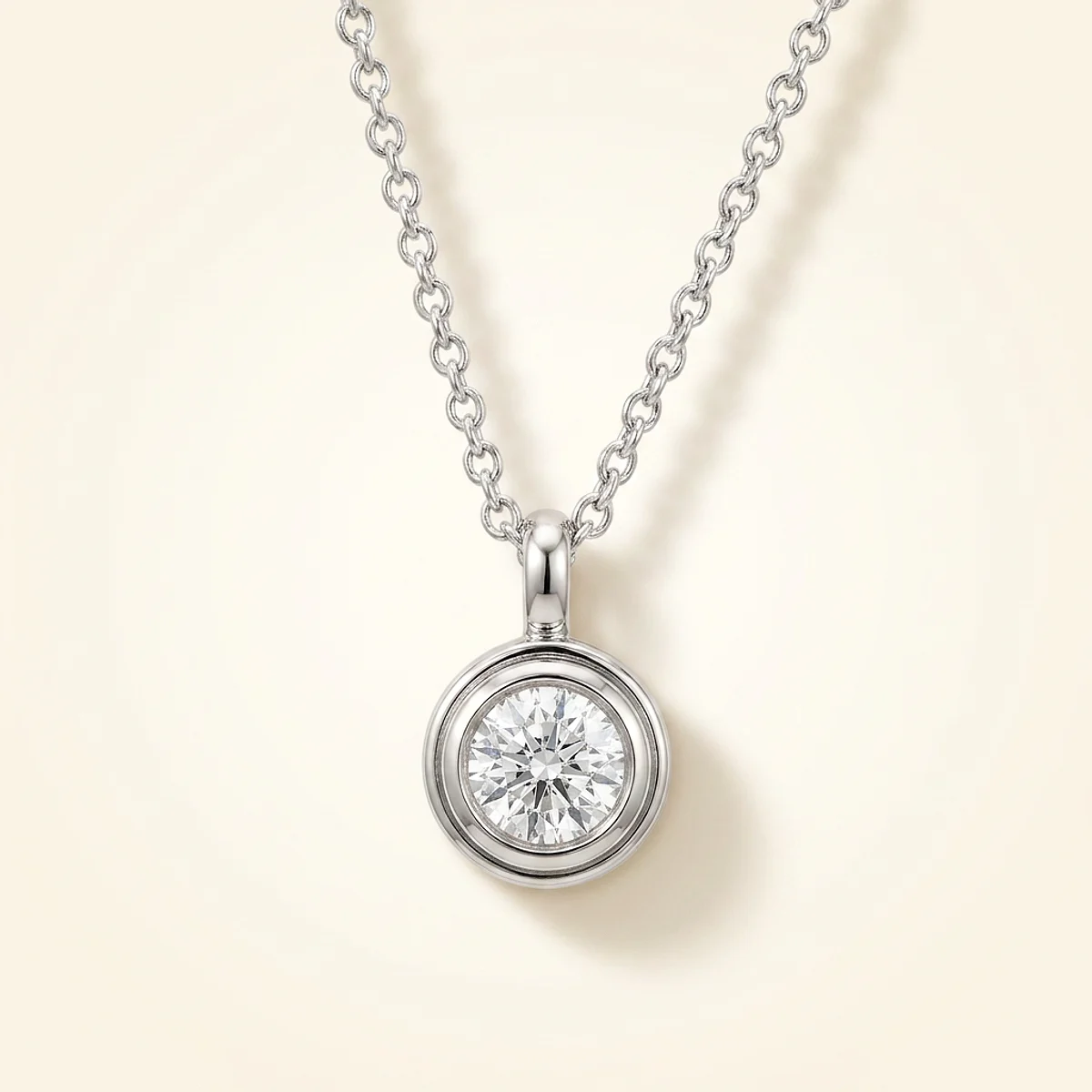 A 1ct colorless round diamond on a white gold pendant, custom-designed by Eterneva to honor the remarkable Rejane.