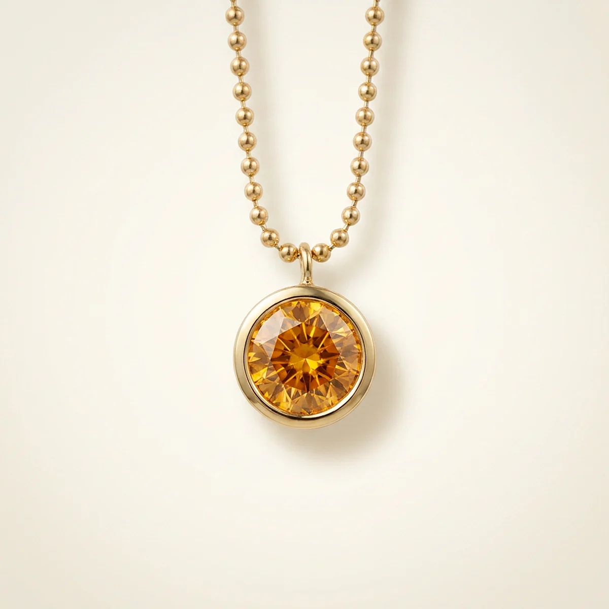 A .5ct amber round diamond on a yellow gold necklace, custom-designed by Eterneva to honor the remarkable Fancie.