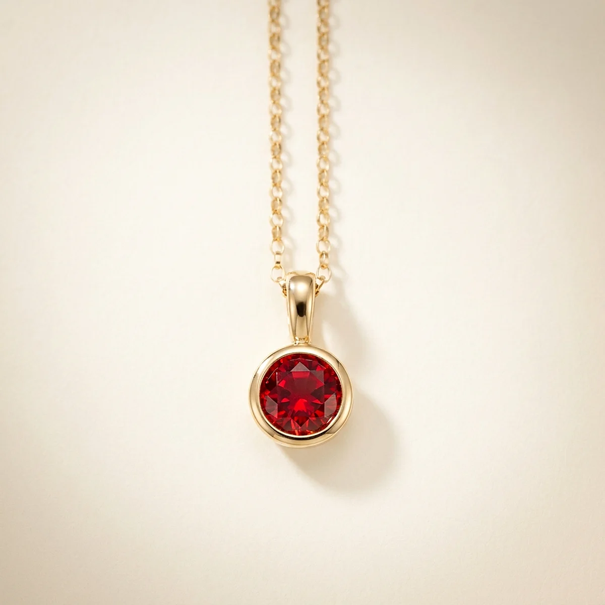 A .5ct red round diamond on a yellow gold pendant, custom-designed by Eterneva to honor the remarkable Madelon.