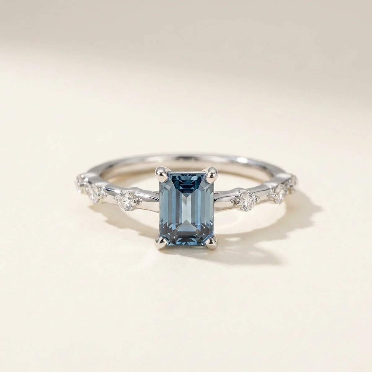 A 1ct blue emerald diamond on a white gold ring, custom-designed by Eterneva to honor the remarkable Jeffrey.