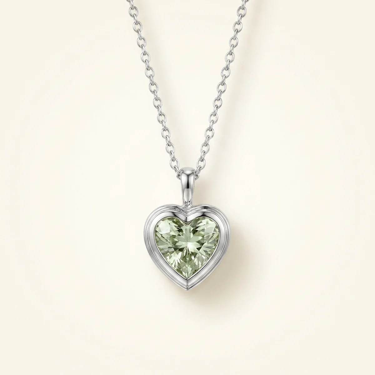 A .75ct green heart diamond on a white gold necklace, custom-designed by Eterneva to honor the remarkable Charlotte.