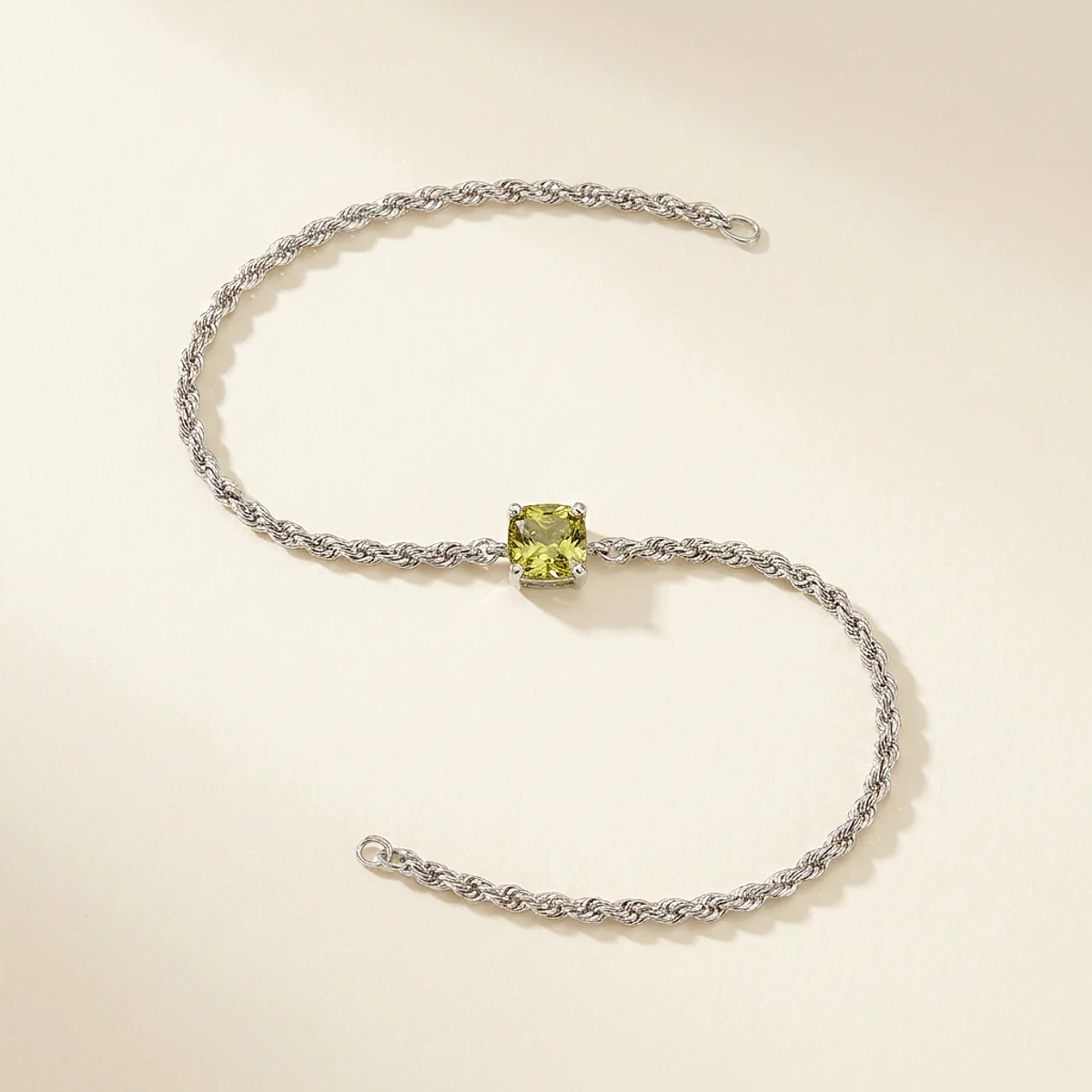 A .5ct green cushion diamond on a white gold bracelet, custom-designed by Eterneva to honor the remarkable Ronald.