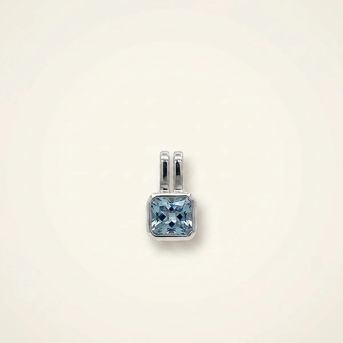 A .5ct blue radiant diamond on a white gold pendant, custom-designed by Eterneva to honor the remarkable Marianna.