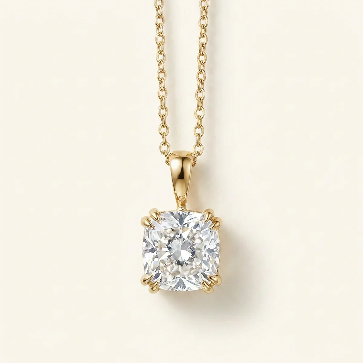 A 1.5ct colorless cushion diamond on a yellow gold pendant, custom-designed by Eterneva to honor the remarkable Joy.