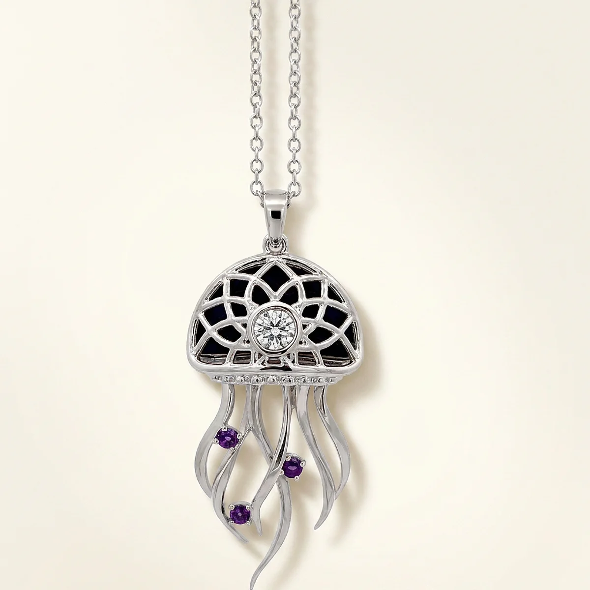 A .25ct colorless round diamond on a white gold pendant, custom-designed by Eterneva to honor the remarkable Pamela.
