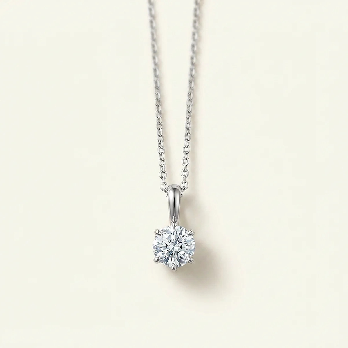 A .15ct colorless round diamond on a white gold pendant, custom-designed by Eterneva to honor the remarkable Charlene.