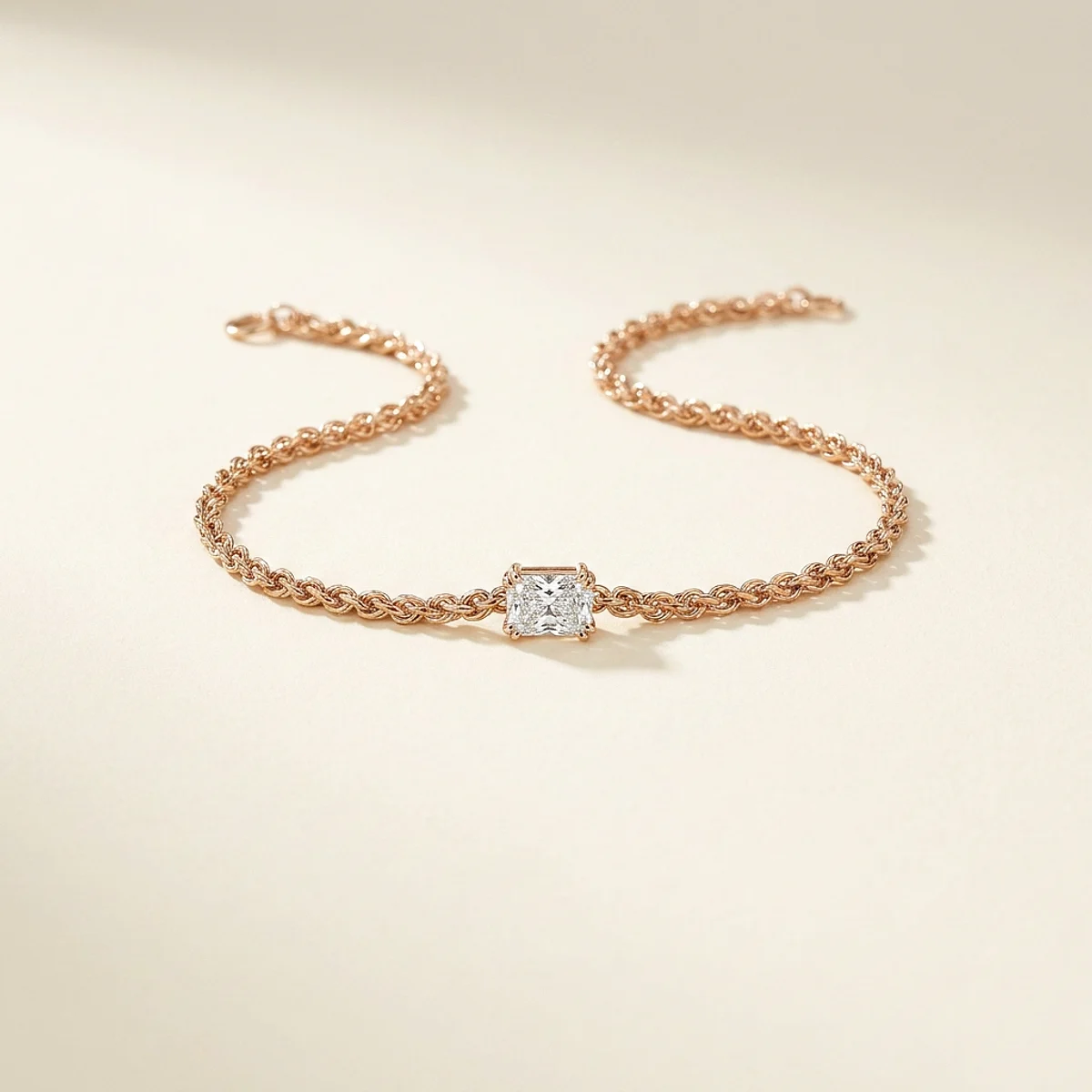 A .5ct colorless rectangular radiant diamond on a yellow gold bracelet, custom-designed by Eterneva to honor the remarkable Mattis.