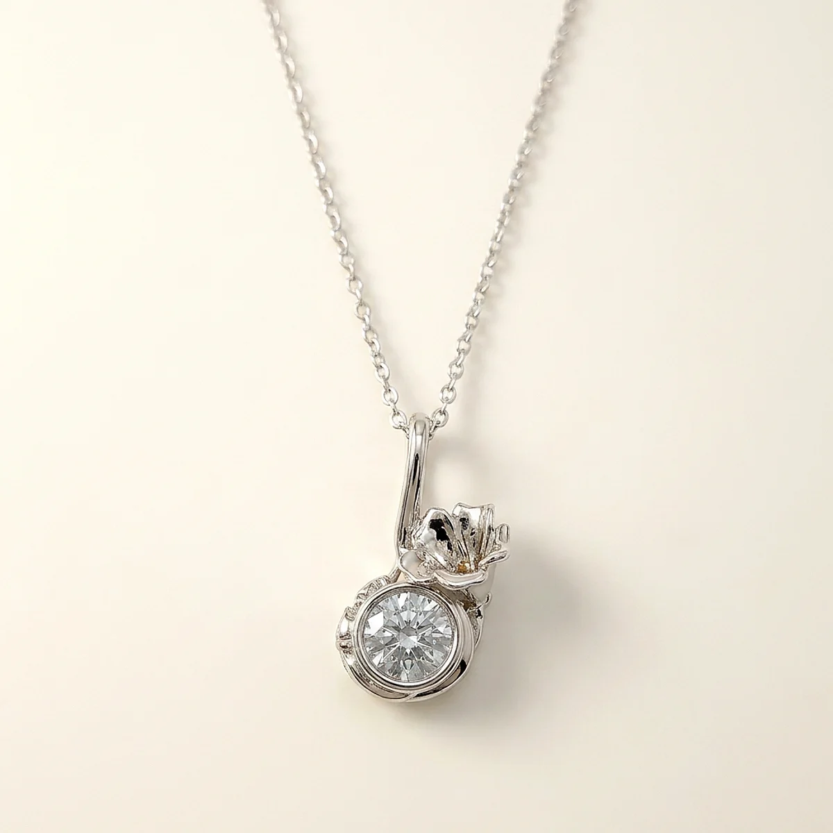 A .5ct blue round diamond on a white gold pendant, custom-designed by Eterneva to honor the remarkable Tina.