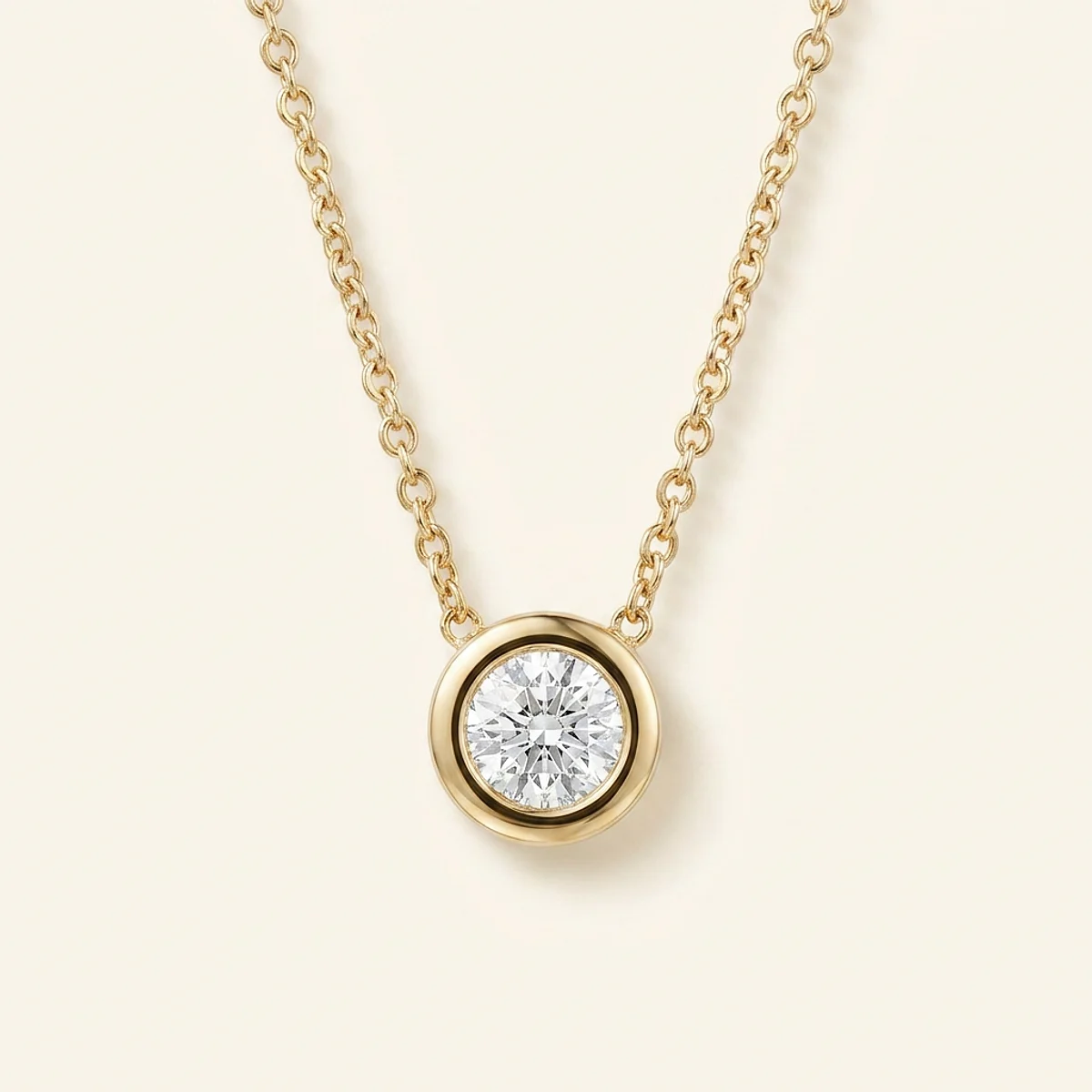 A .5ct colorless round diamond on a yellow gold pendant, custom-designed by Eterneva to honor the remarkable Violeta.