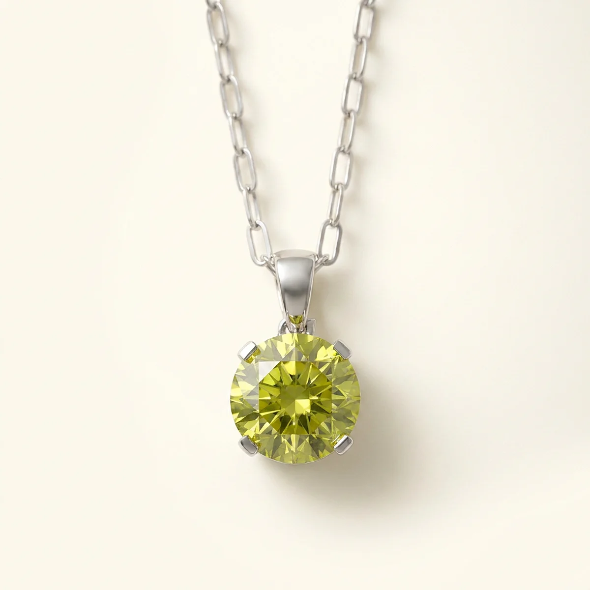 A .75ct green round diamond on a white gold pendant, custom-designed by Eterneva to honor the remarkable Paul.