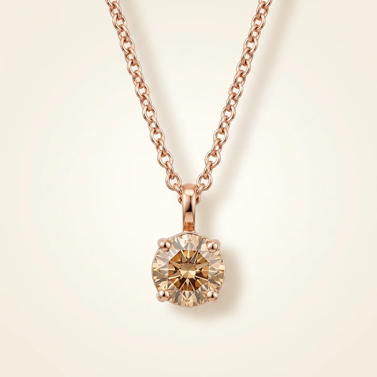 A 1ct champagne round diamond on a rose gold pendant, custom-designed by Eterneva to honor the remarkable Winston.