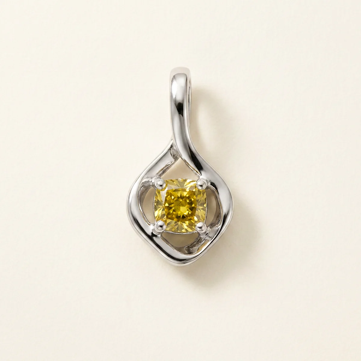 A .15ct green cushion diamond on a white gold pendant, custom-designed by Eterneva to honor the remarkable Koda.