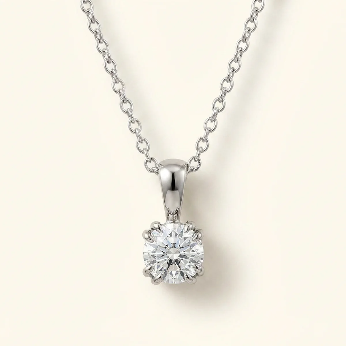 A .4ct colorless round diamond on a white gold pendant, custom-designed by Eterneva to honor the remarkable Bärbel.