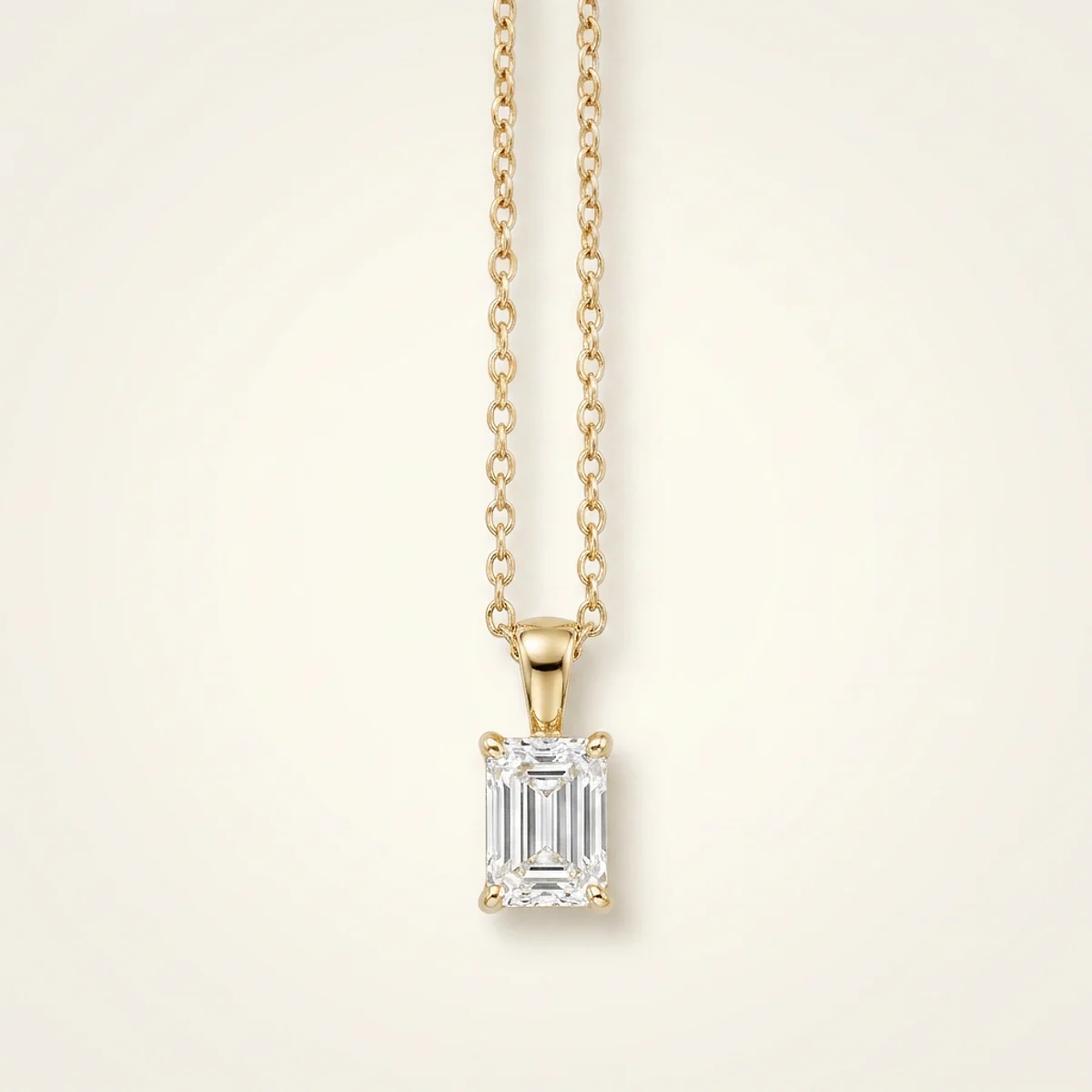 A 1ct colorless emerald diamond on a yellow gold pendant, custom-designed by Eterneva to honor the remarkable Shawn.
