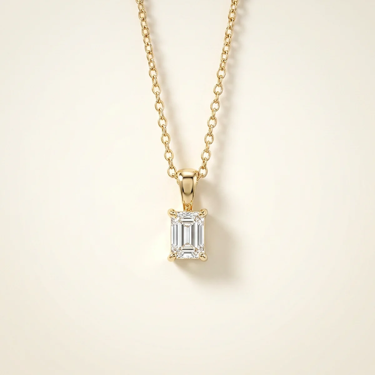 A .5ct colorless emerald diamond on a yellow gold pendant, custom-designed by Eterneva to honor the remarkable Gabriel.