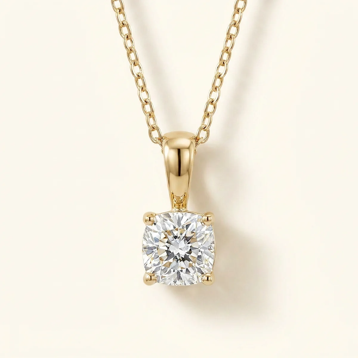 A .5ct colorless cushion diamond on a yellow gold pendant, custom-designed by Eterneva to honor the remarkable Levi.