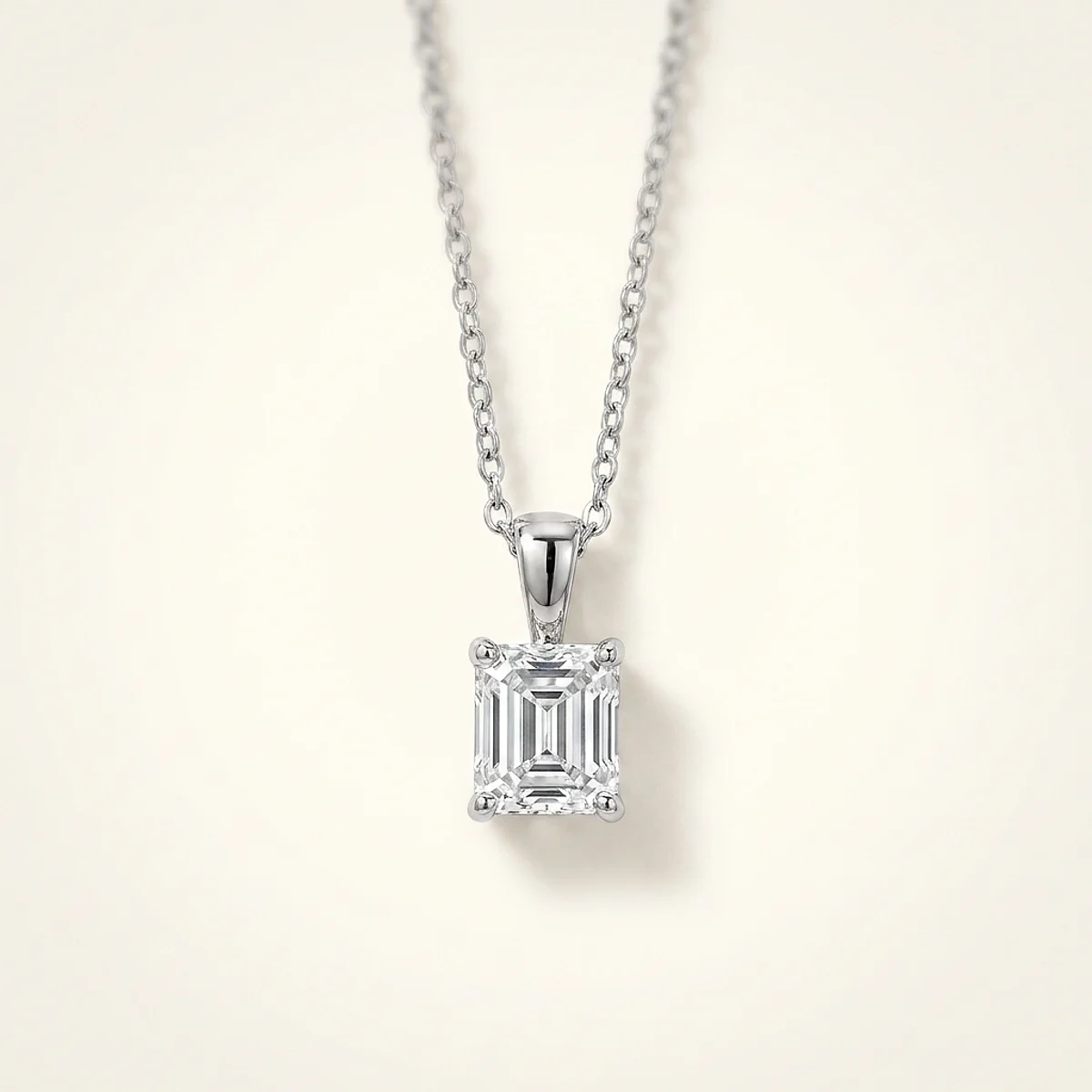 A .5ct colorless asscher diamond on a white gold pendant, custom-designed by Eterneva to honor the remarkable John.