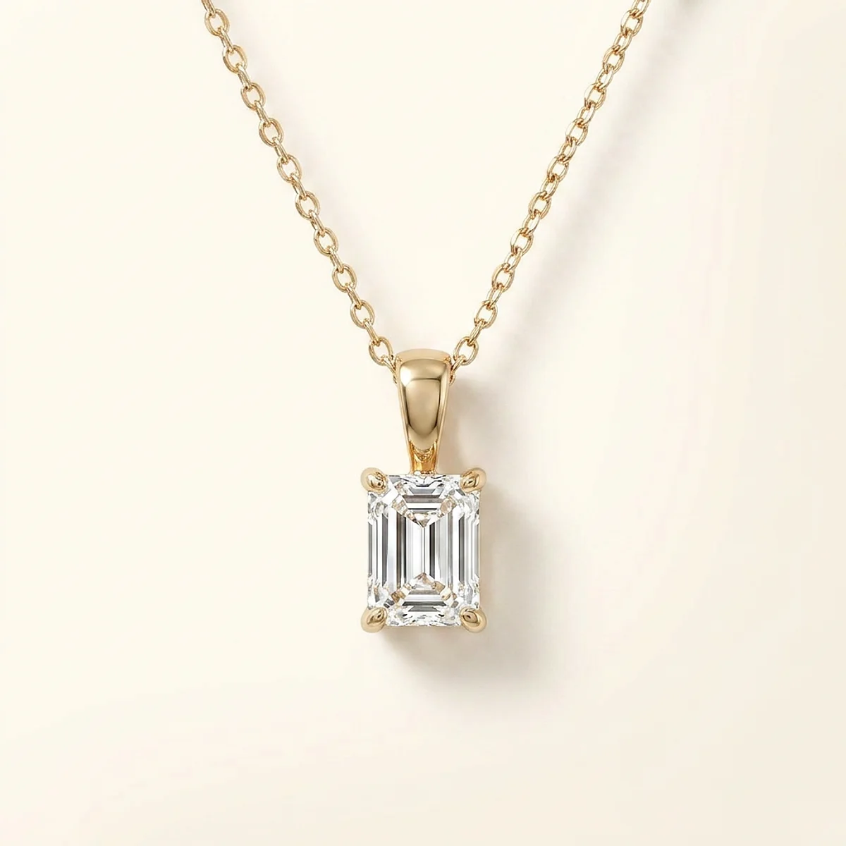 A .5ct colorless rectangular radiant diamond on a white gold pendant, custom-designed by Eterneva to honor the remarkable Neil.